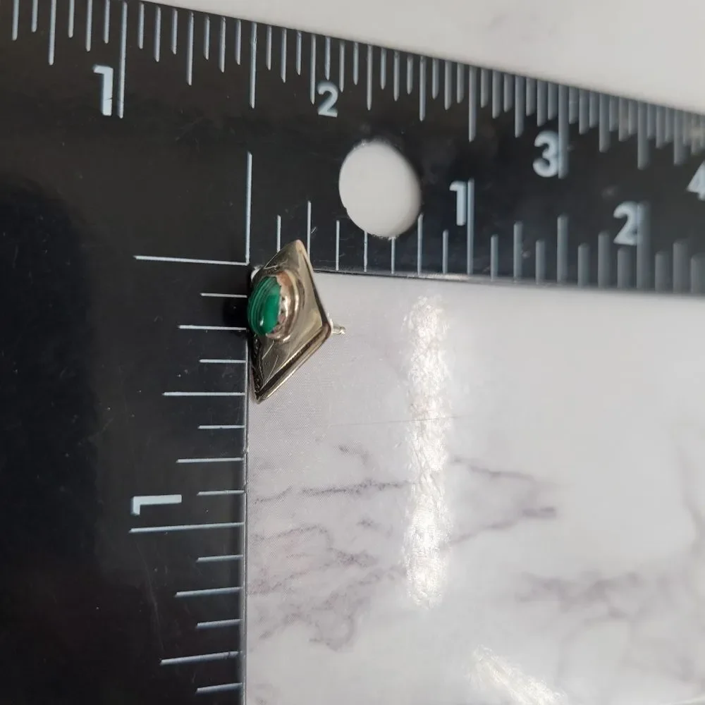 Sterling Silver and Green Malachite Native American Navajo Earrings Pierced Stud